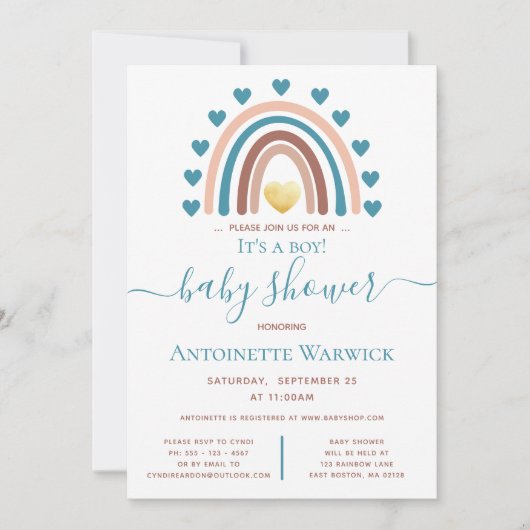 Rainbow Blue Boho-Baby shower Kaart (Voorkant)