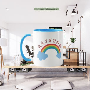 Rainbow, Blue Cloud Waterverf en aangepaste tekst Mok