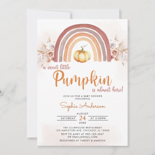 Rainbow Boho A Little Pumpkin Herfst Baby shower Kaart (Voorkant)