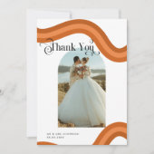 Rainbow Boho Arch Photo Retro Script 70s Wedding Bedankkaart (Voorkant)