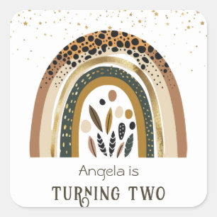 Rainbow Boho Floral 2e verjaardag Vierkante Sticker