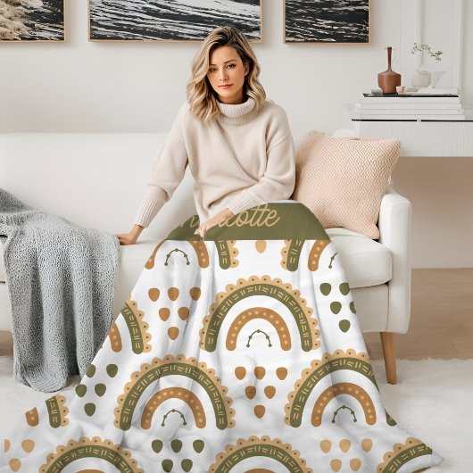 Rainbow Boho gepersonaliseerd groen wit bruin Fleece Deken