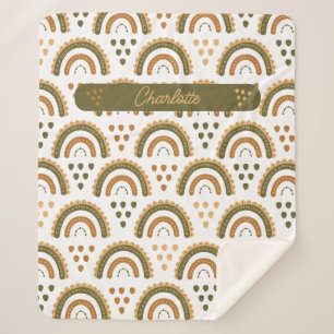 Rainbow Boho gepersonaliseerd groen wit bruin Sherpa Deken