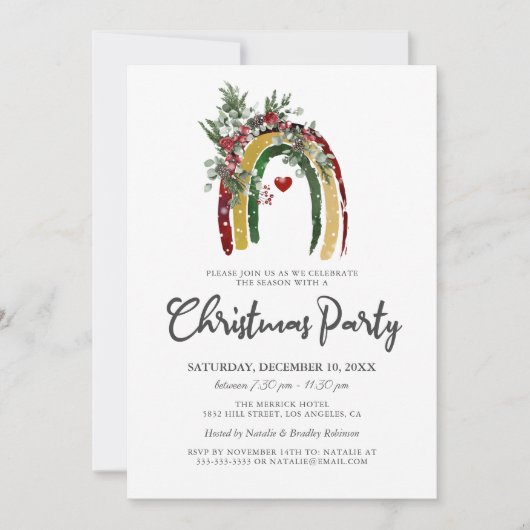 Rainbow Boho Noël Fête Invitation (Devant)