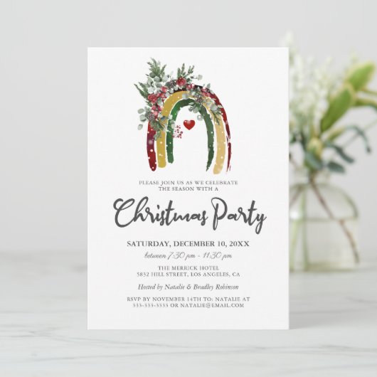Rainbow Boho Noël Fête Invitation (Debout devant)
