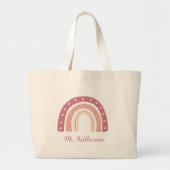 Rainbow Boho Pastel Roze Gift Grote Canvas tas (Voorkant)