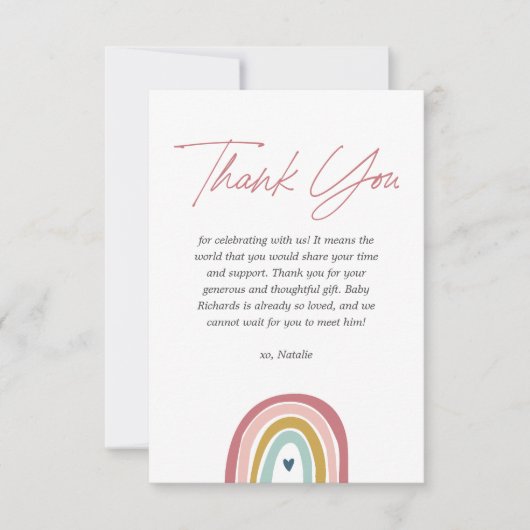 Rainbow Boho Roze Blauw Baby shower Bedankkaart (Voorkant)