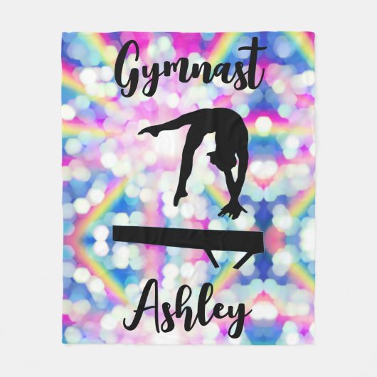 Rainbow Bokeh Blast Gymnastics Beam Personalized Fleece Deken (Voorkant)