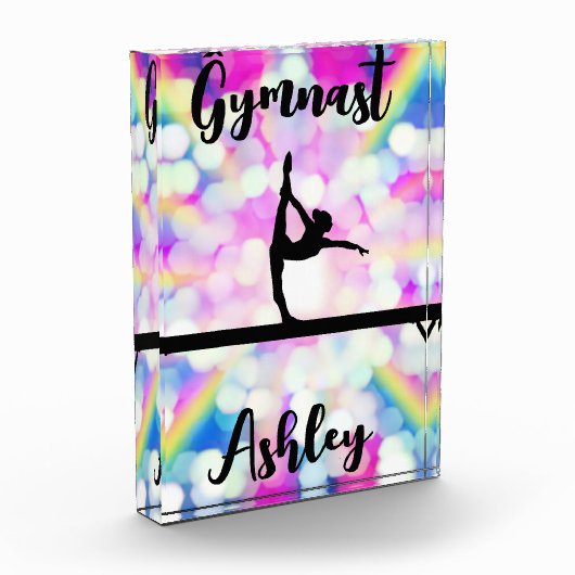 Rainbow Bokeh Blast Gymnastics Beam Personalized Fotoblokken (Links)