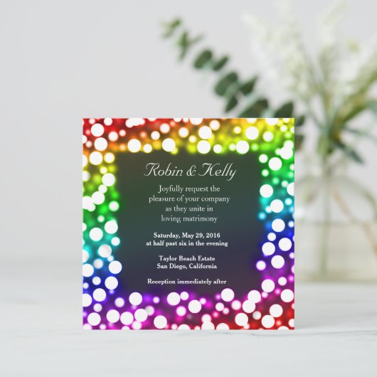 Rainbow Bokeh faire-part de mariage (Debout devant)