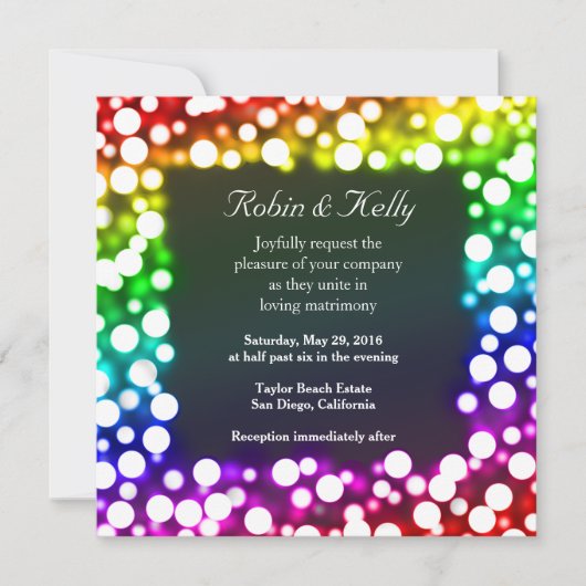 Rainbow Bokeh faire-part de mariage (Devant)
