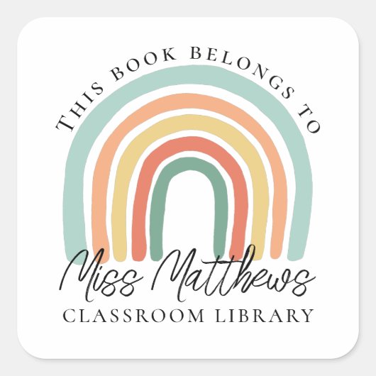 Rainbow Bookplaat van leerlingenbibliotheek Vierkante Sticker (Voorkant)