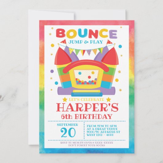 Rainbow Bounce House Invitation de fête d'annivers (Devant)