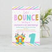 Rainbow Bounce House - Jump First Birthday Party Kaart (Staand voorkant)