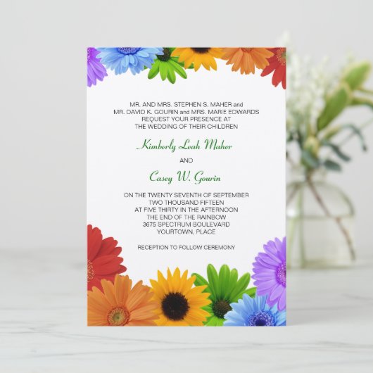 Rainbow Bouquet Wedding Kaart (Staand voorkant)