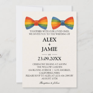 Rainbow Bow Stropdas LGBT Gay Wedding Invitation Kaart