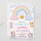 Rainbow bowling cat party invitation (Devant)