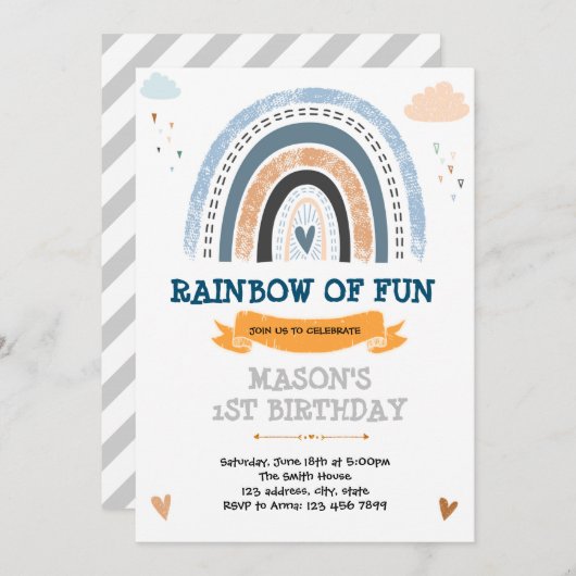 Rainbow boy thema verjaardagsfeestje uitnodiging (Voorkant / Achterkant)