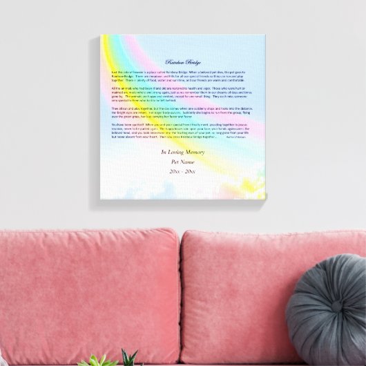 Rainbow Bridge Pet Sympathy Wrapped Canvas, VROUW Canvas Afdruk (Insitu (Woonkamer))