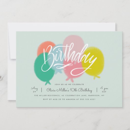 Rainbow Bright Balloons Birthday Party Mint Kaart (Voorkant)