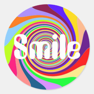 Rainbow bright "Smile" psychedelic snoep swirl Ronde Sticker