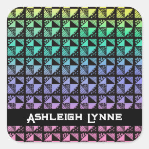 Rainbow Broken Dishes Patchwork Quilt Patroon Vierkante Sticker