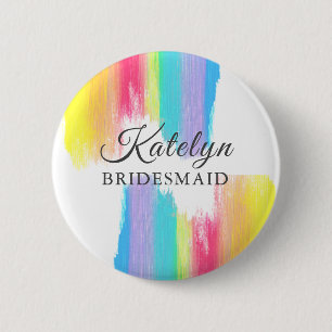 Rainbow Bruiloft Aangepaste Bruidsmeisje Naam Tag Ronde Button 5,7 Cm