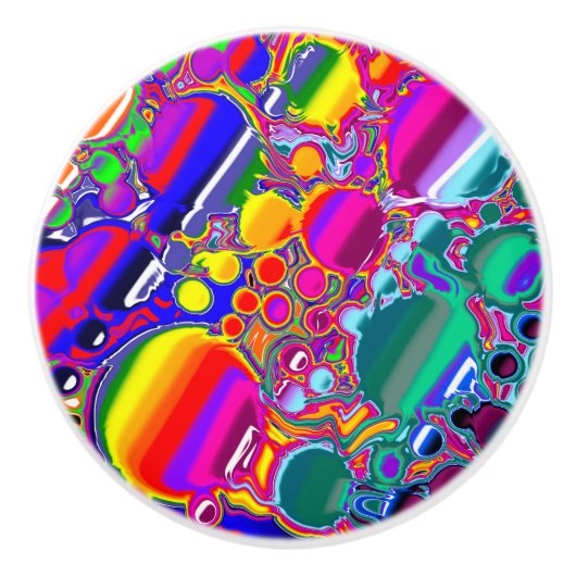 Rainbow Bubbles Fluid Art Keramische Knop (Voorkant)