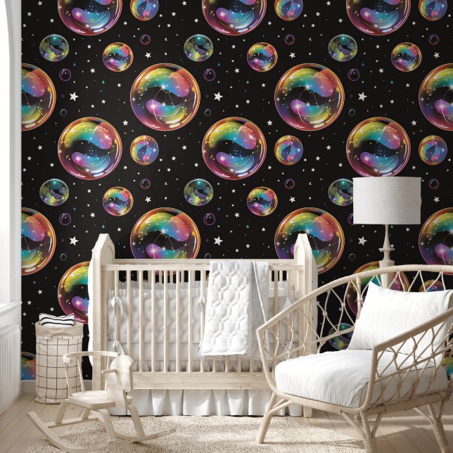 Rainbow Bubbles Naadloze Rustieke Patronen Behang (Kinderen)