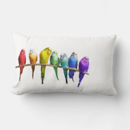 RAINBOW BUDGERIGARS White Pillow Cushion Kussen