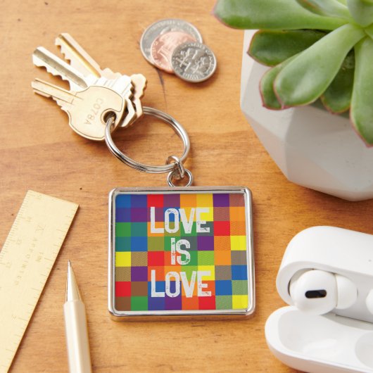 Rainbow Buffalo Check Pride Plaid Personaliseer Sleutelhanger (Bureau)