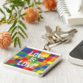 Rainbow Buffalo Check Pride Plaid Personaliseer Sleutelhanger (Zijkant)