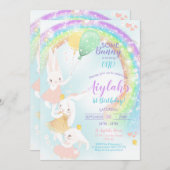 Rainbow Bunny 1er anniversaire Invitation (Devant / Derrière)