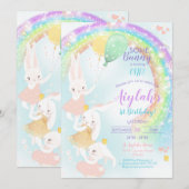 Rainbow Bunny 1st Birthday Invitation Kaart (Voorkant / Achterkant)