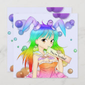 Rainbow Bunny Anime Girl Kaart (Voorkant / Achterkant)