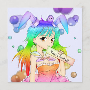 Rainbow Bunny Anime Girl Kaart