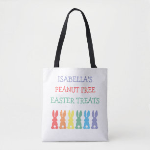 Rainbow Bunny Food Allergie Alert Gepersonaliseerd Tote Bag