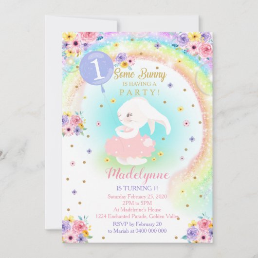 Rainbow Bunny Invitation Bunny Anniversaire (Devant)