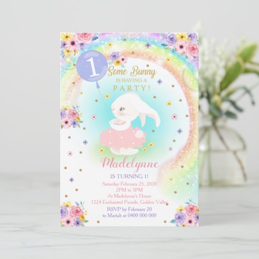 Rainbow Bunny Invitation Bunny Anniversaire (Debout devant)