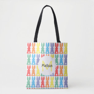 Rainbow Bunny Pattern Personalized Kinder Easter Tote Bag