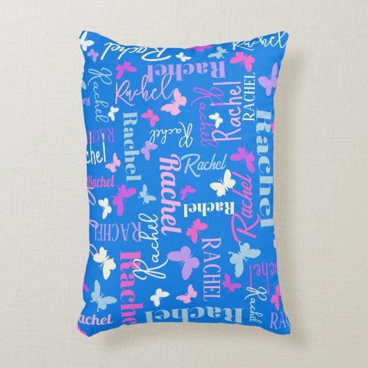 Rainbow butterflies aangepaste naam sky blue Rache Accent Kussen (Voorkant(Verticaal))