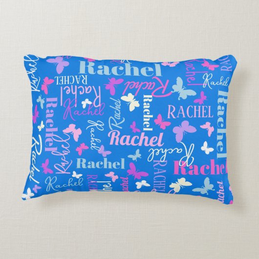 Rainbow butterflies aangepaste naam sky blue Rache Accent Kussen (Achterkant)