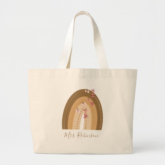 Rainbow Butterflies Script Teachers Name Grote Tote Bag (Voorkant)