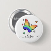 Rainbow Butterfly - Aangepaste naam voor kalligraf Ronde Button 5,7 Cm (Voorkant /achterkant)