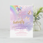 Rainbow Butterfly Baby shower Invitation Kaart (Staand voorkant)