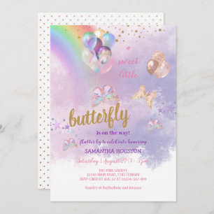 Rainbow Butterfly Baby shower Invitation Kaart