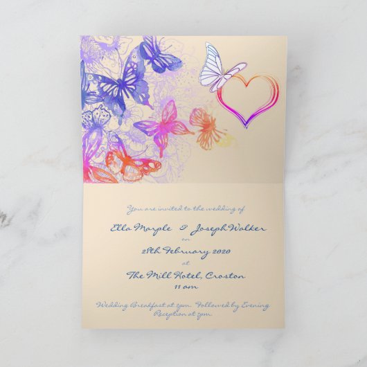 Rainbow Butterfly bruiloft uitnodiging (Binnen)