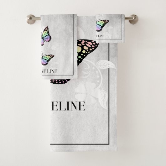 Rainbow Butterfly Floral Bath Towel Set Bad Handdoek (Insitu)