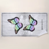 Rainbow Butterfly Floral Beach Towel Strandlaken (Voorkant)