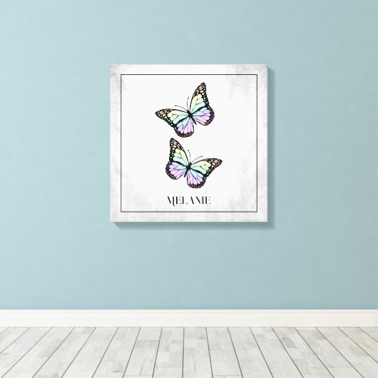 Rainbow Butterfly Floral Canvas Print (Insitu (Houten vloer))